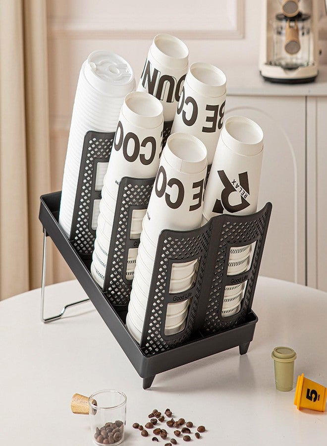 River-CJ 6 Slots Cup and Lid Holder, Disposable Paper Cup Dispenser with Stand, Coffee Cup and Lid Storage Organizer for Coffee Station Bar Office Home Countertop Breakroom Restaurant - Image 4